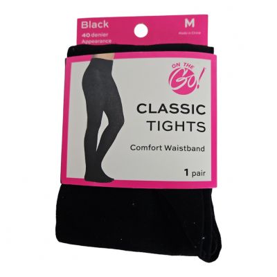 On The Go Women's Classic Black Tights Size Medium, 1 Pair, New