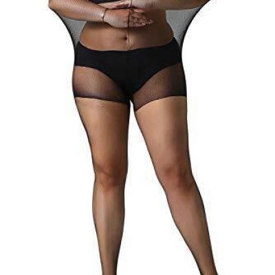 MANZI Women's Black Pantyhose Plus Size Control Top Ultra-Soft Sheer Tights 2...