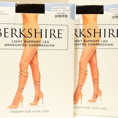Berkshire 30 denier Sheer Light Support Pantyhose size 3x-4x 2 prs French Coffee