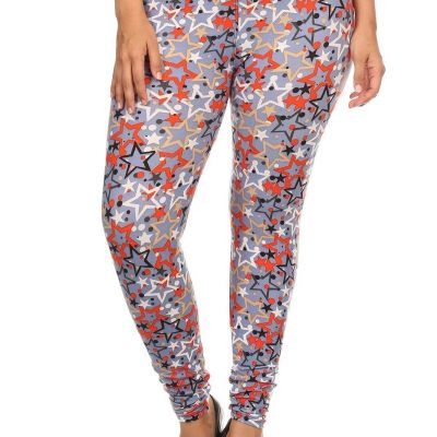 Plus Size Star Print, Full Length Leggings With A Banded High Waist