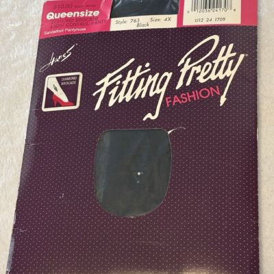 Hanes Fitting Pretty Queensize Sandalfoot Panthhose 4X Black Style: 763 || VTG