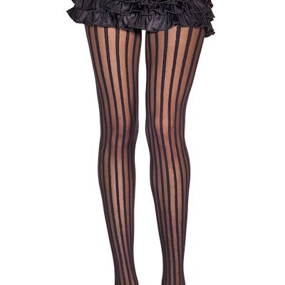 Pantyhose Women's Black Patterned Striped Sheer Nylons Control Top, One Size