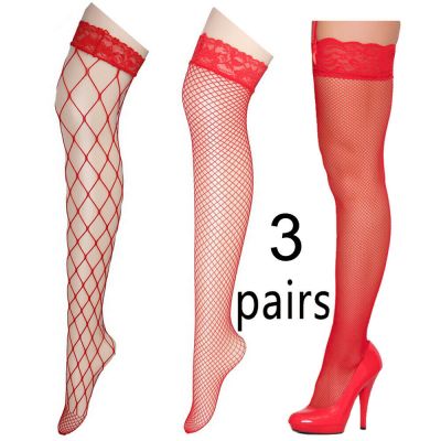 Cozy 3 Pairs Stockings Thigh High Socks Lace Fishnet Hot Fashion Sexy Hosiery