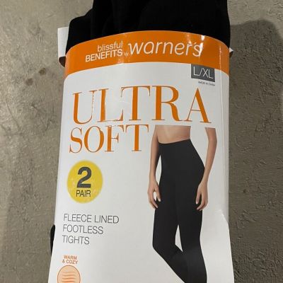 Warner's Black Ultra Soft Fleece Lined Footless Tights 2-Pair Size L/XL NEW