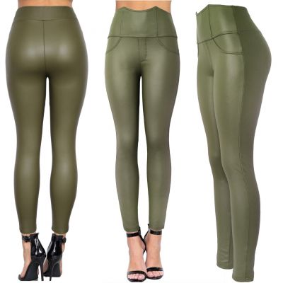 Women's Crown High Waist Stretchy Faux Leather Leggings Sexy High Pants