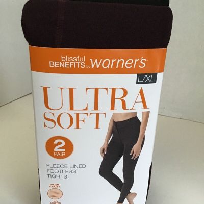 New Warners soft fleece lined tights footless 2 pair - Black & Wine  L / XL