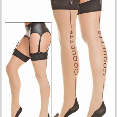 Plus Size Cuban Heel Stockings with Coquette Back Seam Black Nude Womens OSXL