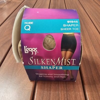 Leggs Silken Mist Shaper Sheer Toe Nude Pantyhose Q Queen Control Top