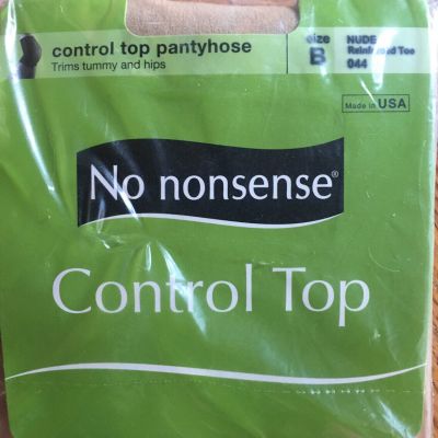 No Nonsense Control Top Pantyhose Nude Reinforced Toe Size B New