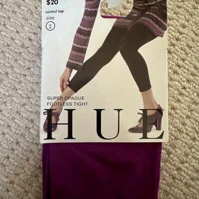 HUE Super Opaque Footless Tights Control Top Deep Orchid Women Size 2 New