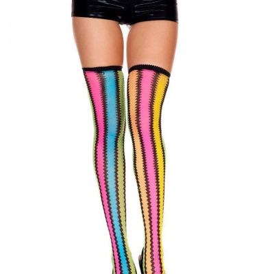 sexy MUSIC LEGS zigzag RAINBOW stripe MESH net THIGH highs HI stockings NYLONS