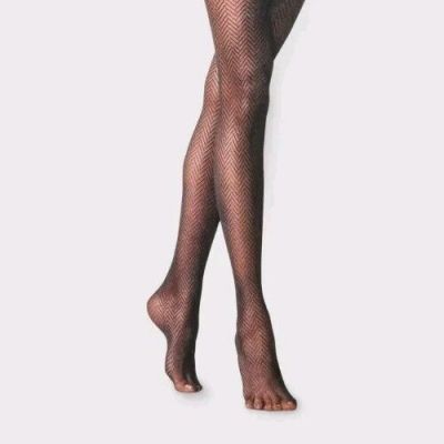 Women's Clean Herringbone Tights - A New Day Black 1X/2X