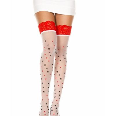 Brand New Lace Top Card Suit Sheer Thigh High Stockings Music Legs 4156