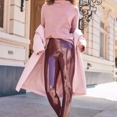 Spanx Womens Ruby Red Faux Patent Leather Leggings High Rize Stretch S/P 20301T