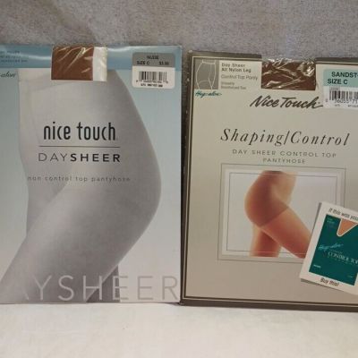 2 Sears Pantyhose Nice Touch Day Sheer Control Top & Non-Control Top Size C