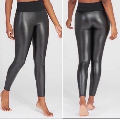 ASSETS by SPANX Women's All Over Faux Leather Leggings Black Size Large