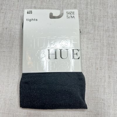 HUE Womens Lurex Rib Tights with Control Top Black S/M 1 Pair New