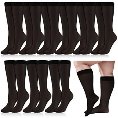 Handepo 10 Pairs Plus Size Sheer Stockings Knee High Queen Size Nylon Socks W...