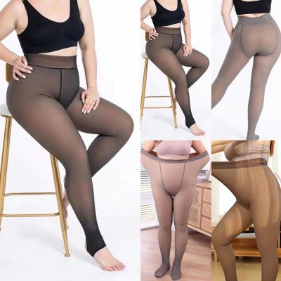 Womens Pantyhose Fake Translucent Winter Warm Fleece Lined Tights Stockings Pant