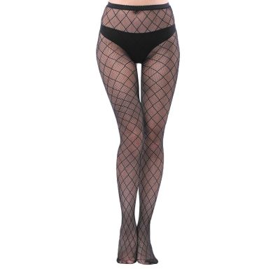 2 X Women's Stretch Black Fishnet And Floral Lace Stockings One Size
