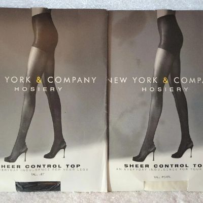 New York & Co Pantyhose Sheer Control Top Tall Jet Black & Tall Pearl New 2 Pair