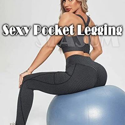 Scrunch Butt Workout Leggings Women's High Waisted Medium #0 Pocket Mesh Black