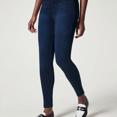 Spanx womens dark blue stretch denim Jean-ish Ankle Leggings Size 1X high-rise