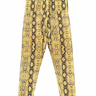 Terez Women's Size XL Leggings Bright Black Yellow Python Print NWOT