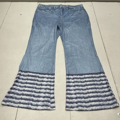 Women’s Blue Faux Denim Wide Leg Stretch Pull On Leggings Size 3X