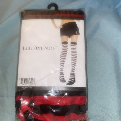 Leg Avenue Women’s Thigh High Tights Red & Black Stripes New NIP