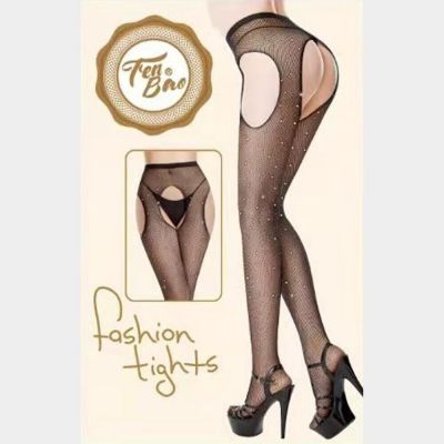 Crystal Embellished Cut Out Fishnet Pantyhose Tights, Black, One Size Fits Most