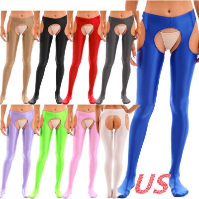 US Womens Shiny Glossy Pantyhose Hollow Out Stockings Tight Sexy Footed Trousers