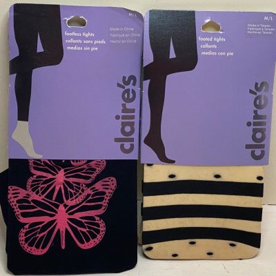 (Lot of 2) Claire's Collection Fancy Footed & footless Tights M/L (125-160 lbs.)
