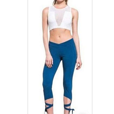 Free People Movement Turnout Leggings Sapphire Blue Ballet Wrap Style Cropped S