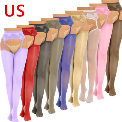 Womens Cutout Crotchless Pantyhose Floral Lace Patchwork One-Piece Garter Tights