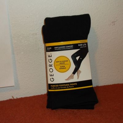 NEW GEORGE LADY'S SUPER OPAQUE  FLEECE FOOTLESS TIGHTS in a BLACK  w/ RIB DESIGN