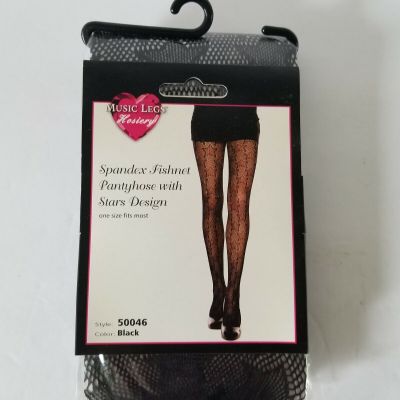 Spandex Fishnet Pantyhose with Stars Design - Black - Music Legs Style 50046