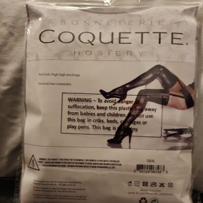 Coquette Wet Look Thigh High Black Stockings PVC Leggings XL Plus Size Queen