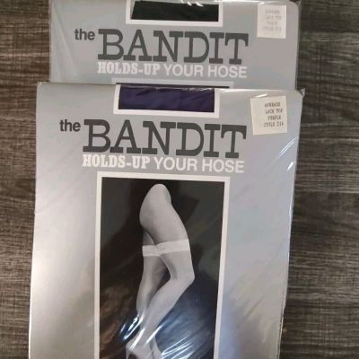 3 PR Bandit Empire Intimates Thigh High Lace & Nylon Stockings Wht, Blk & Purple