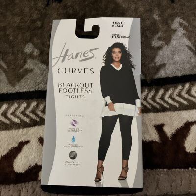 Hanes Curves Blackout Footless Tights-HSP004 Size 1X/2X