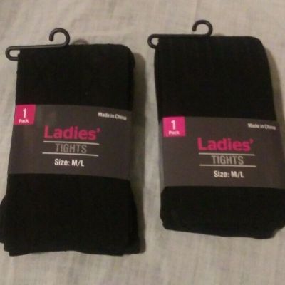 2  Womens Black Tights Size Medium / Large  - Ladies Patterned Cable Stripe