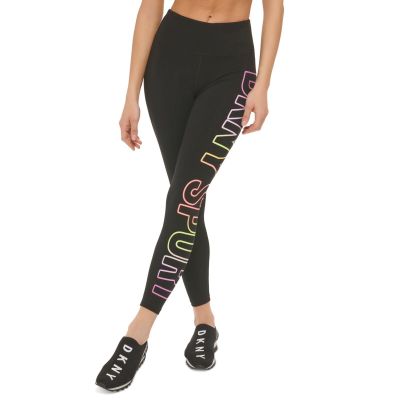 MSRP $60 Dkny Womens Tummy Control Workout Leggings Rainbow Logo Size Small