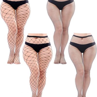 4 Pairs plus Size Fishnet Cross Mesh Tights in Black Sexy Pantyhose Stockings Th
