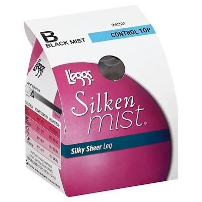 L'eggs Silken Mist Black Control Top Silky Sheer Leg Pantyhose Size B 20207