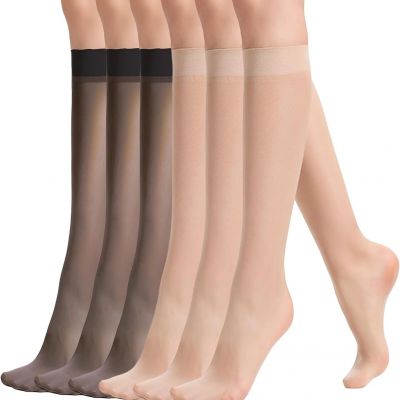 albagu Womens 6 Pairs Knee High Sheer Tight Stockings Silky Ultra Thin Through H