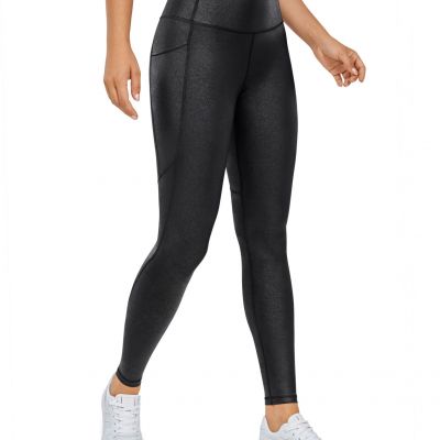 CRZ YOGA Matte Faux Leather Leggings Womens 28 Inches Stretch Pants with Pockets