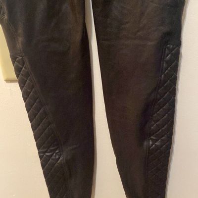SPANX Faux Leather Moto Leggings Women's S Black Shiny Coated Shaping Pants Slim