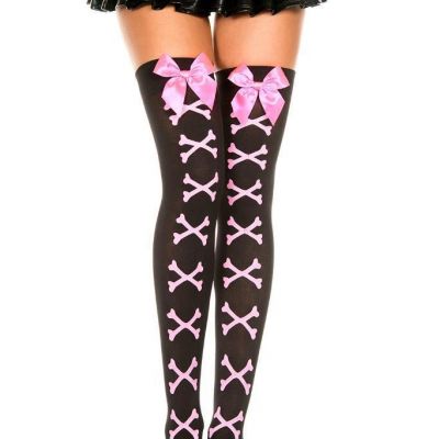sexy MUSIC LEGS skull CROSSBONES opaque BOW top THIGH highs HI stockings PIRATE