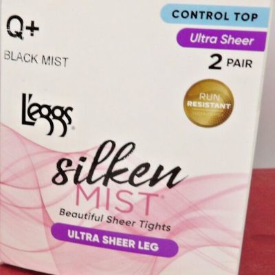 Leggs Pantyhose Silken Mist Q+ BLACK MIST Control Top Ultra Sheer Leg - 2 Pair