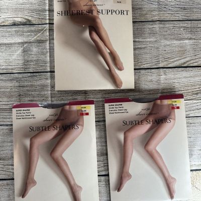 East 5th Sheer Caress Subtle Shapers Pantyhose Sz Short Taupe JC Penney 3 Pairs